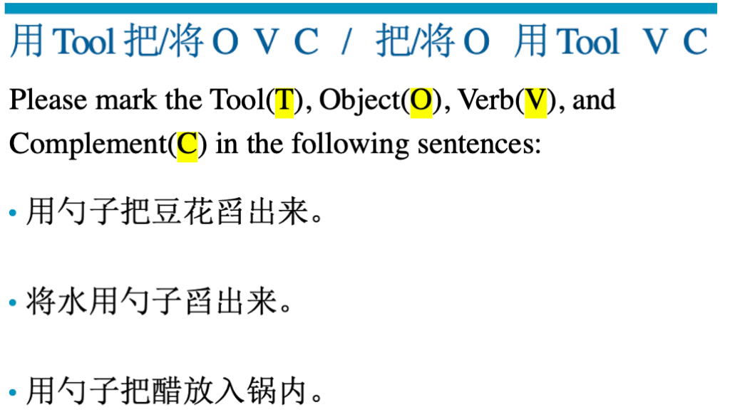 Grammar Exercise 1: Marking a sentence pattern