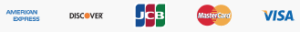 Credit card symbols for MasterCard, JCB, Visa, Discover, and American Express 