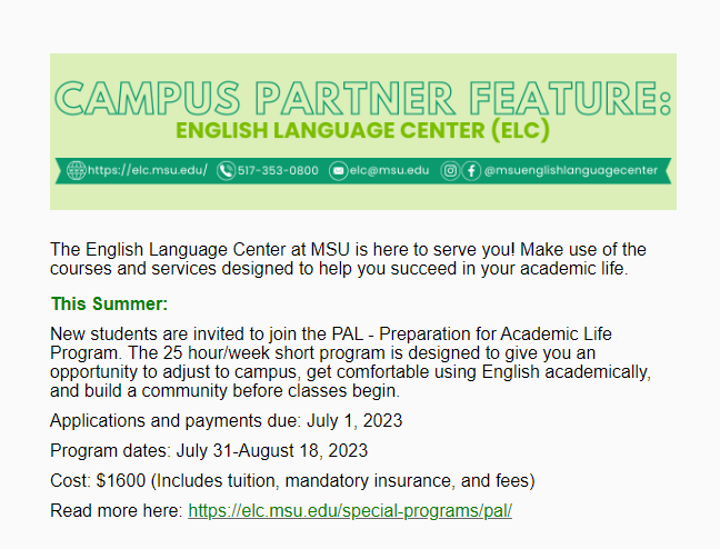 Read more about the article ELC a Featured Campus Partner